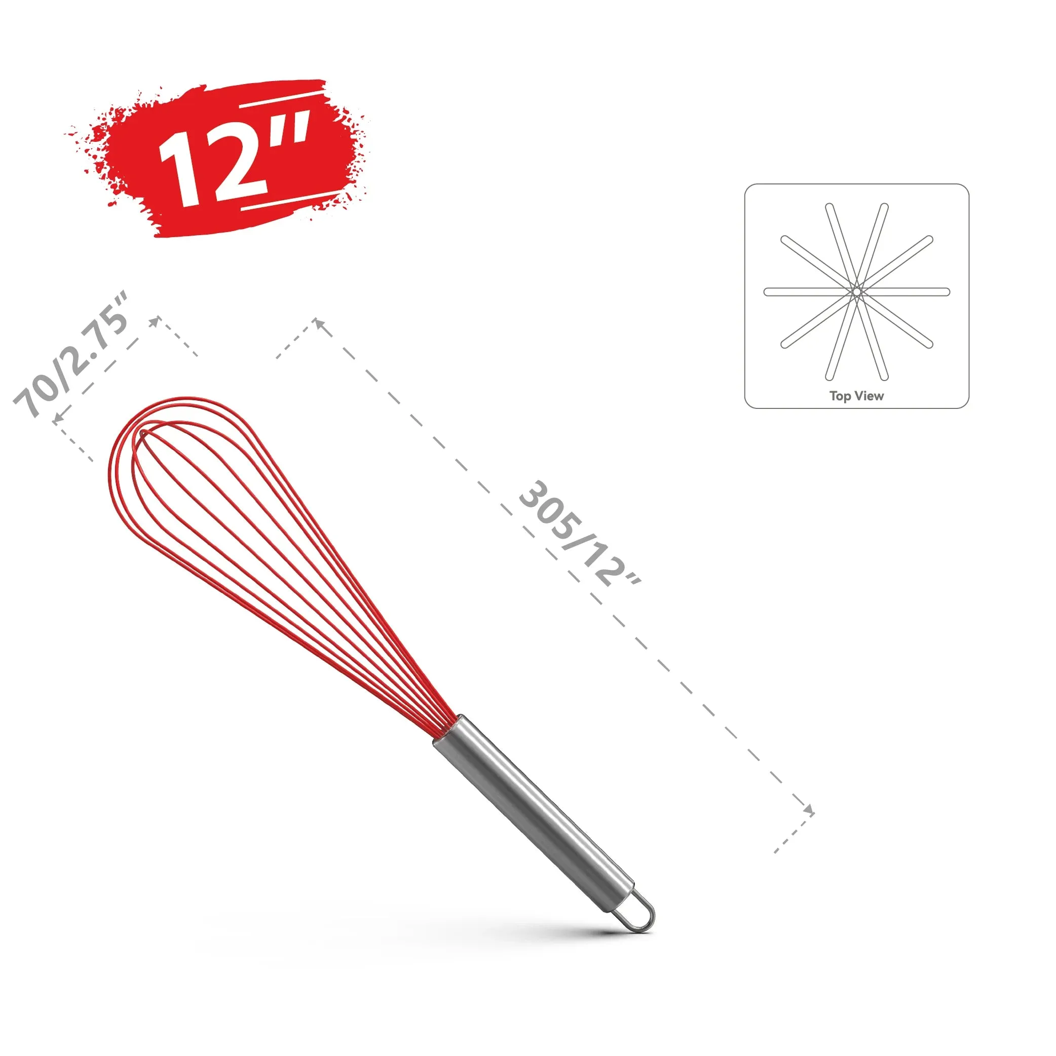 Premium Stainless Steel Balloon Whisk – Non-Stick Wire Whisk for Baking and Cooking (8", 10", 12")