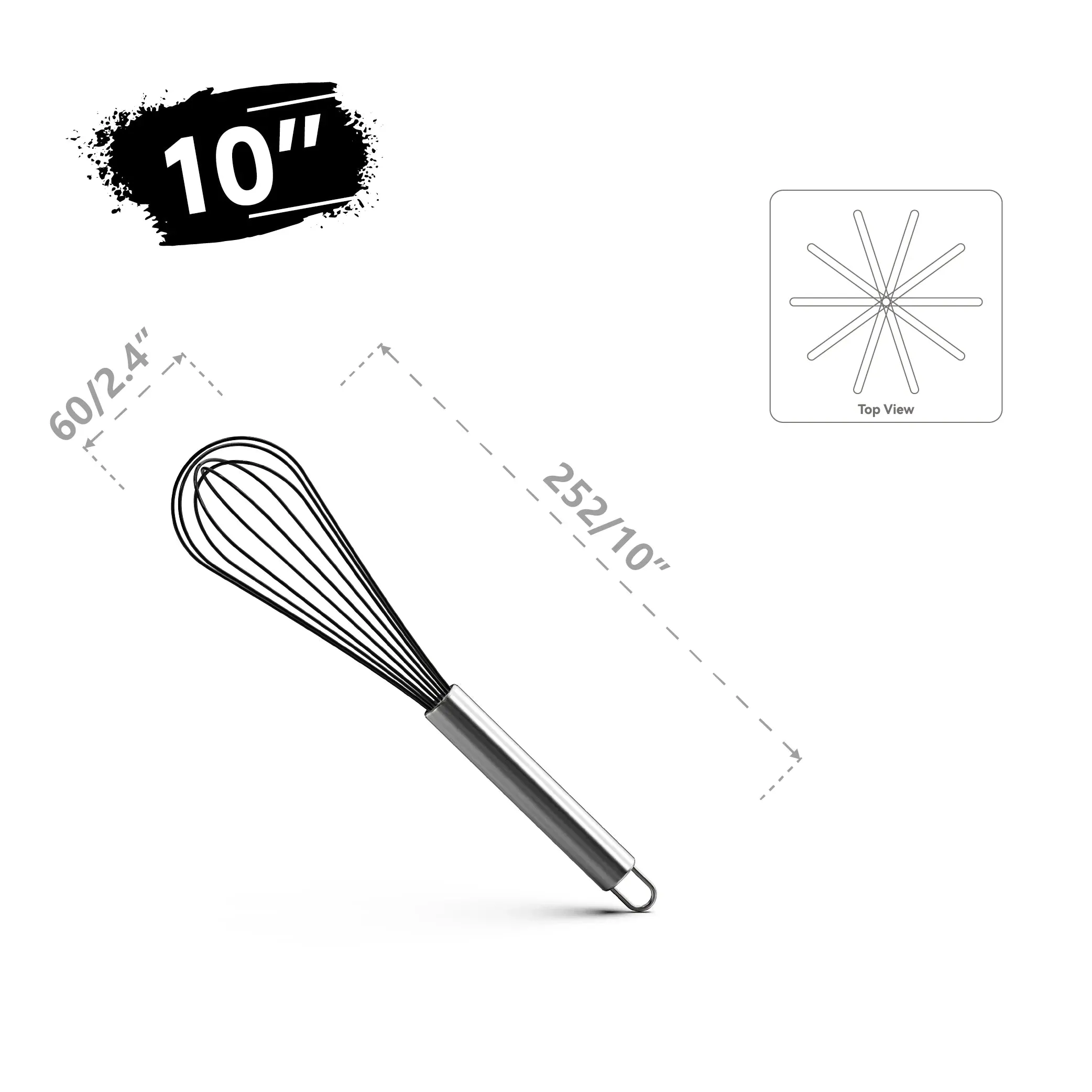Premium Stainless Steel Balloon Whisk – Non-Stick Wire Whisk for Baking and Cooking (8", 10", 12")