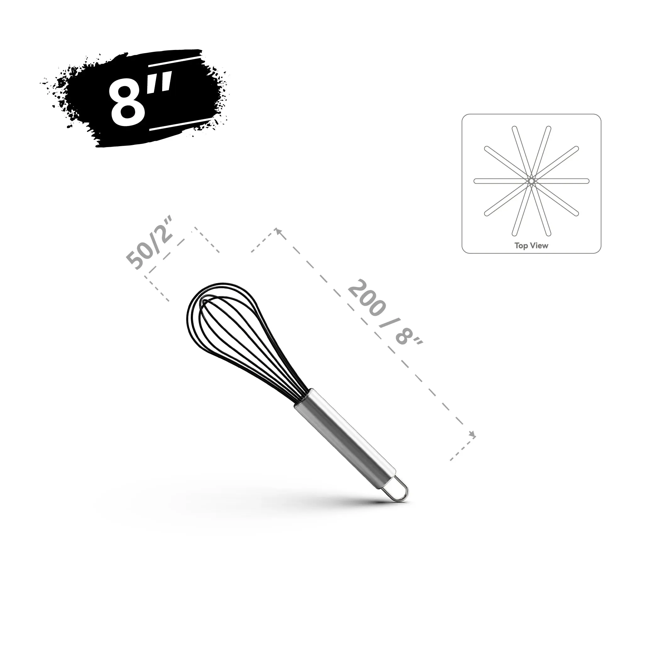Premium Stainless Steel Balloon Whisk – Non-Stick Wire Whisk for Baking and Cooking (8", 10", 12")