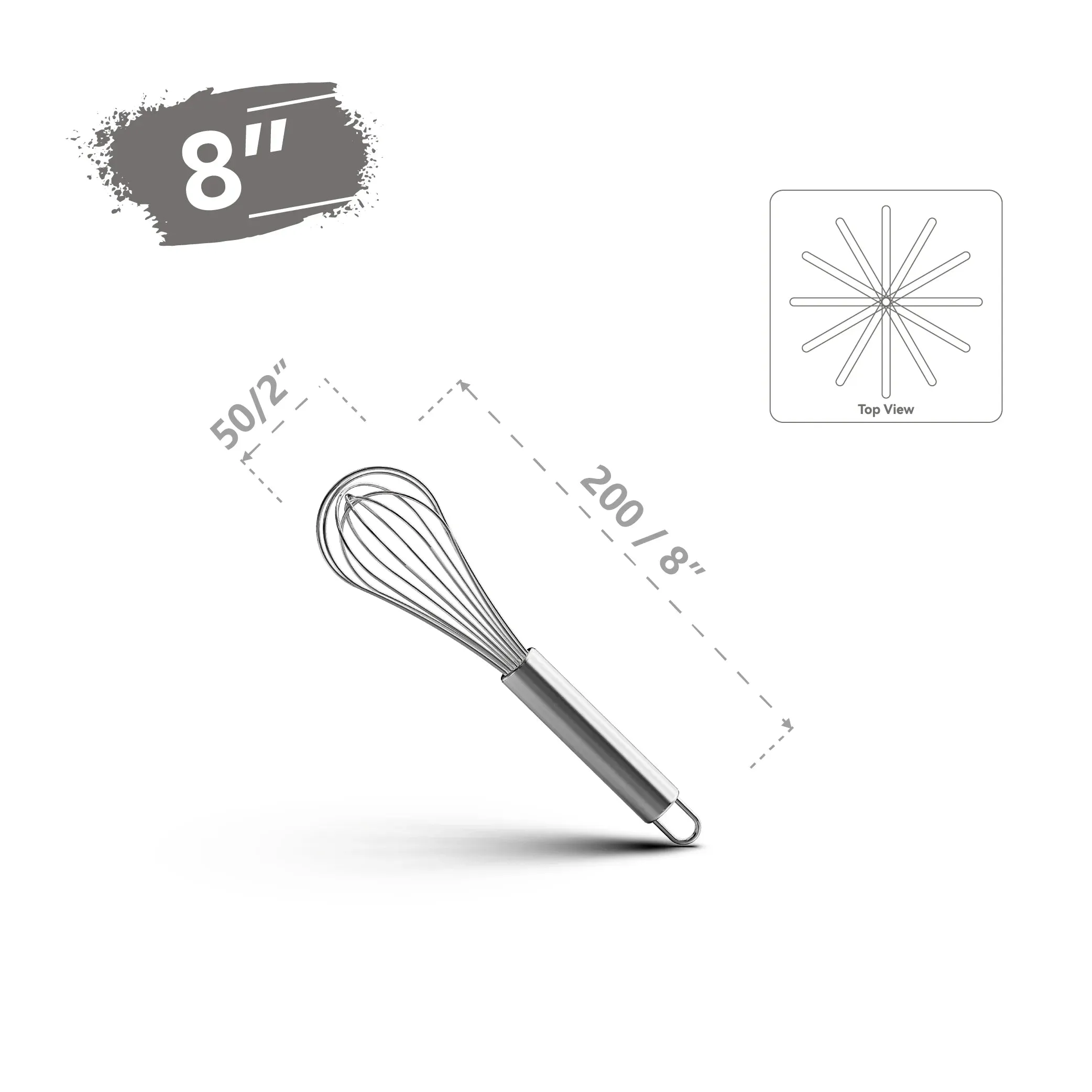 Premium Stainless Steel Balloon Whisk – Non-Stick Wire Whisk for Baking and Cooking (8", 10", 12")