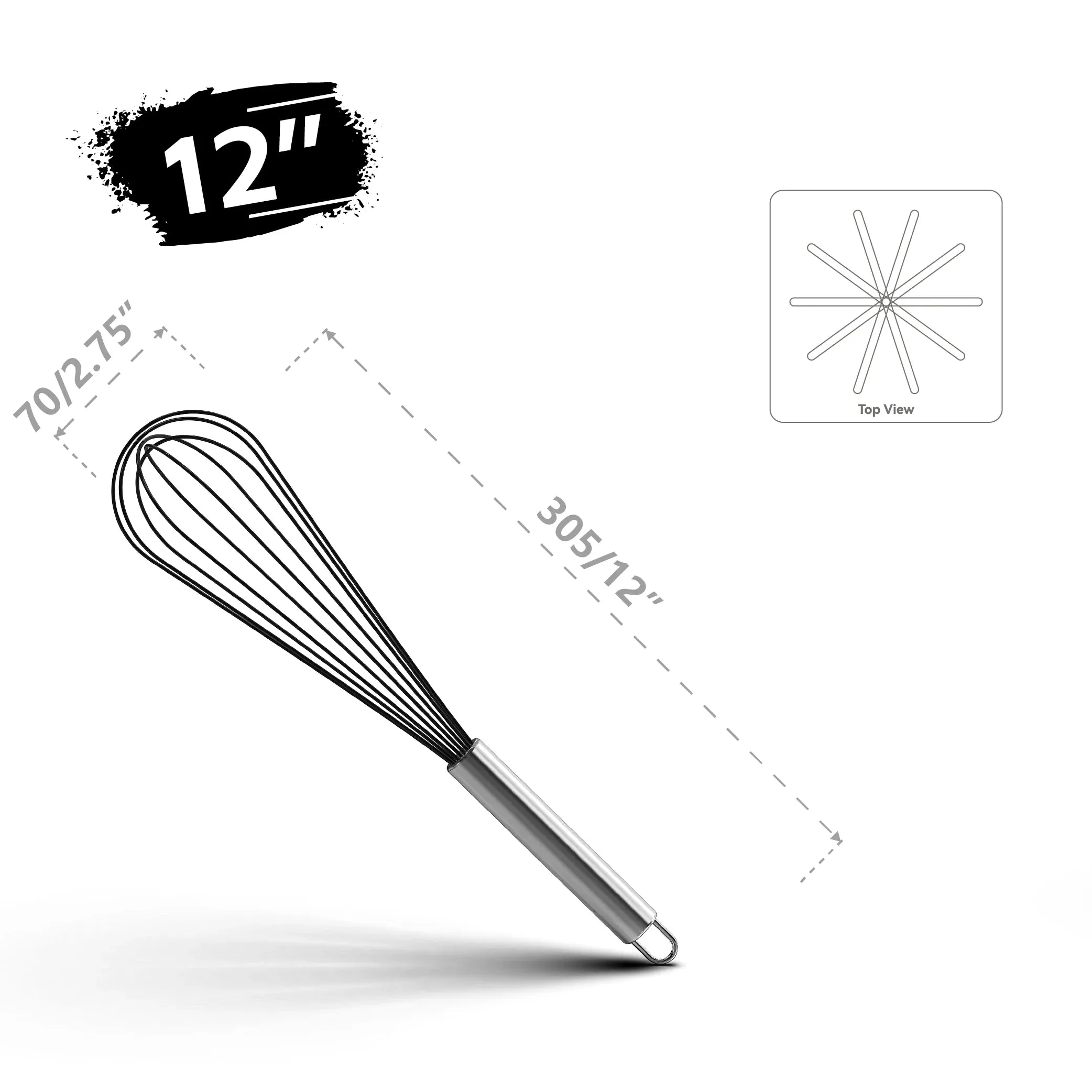 Premium Stainless Steel Balloon Whisk – Non-Stick Wire Whisk for Baking and Cooking (8", 10", 12")