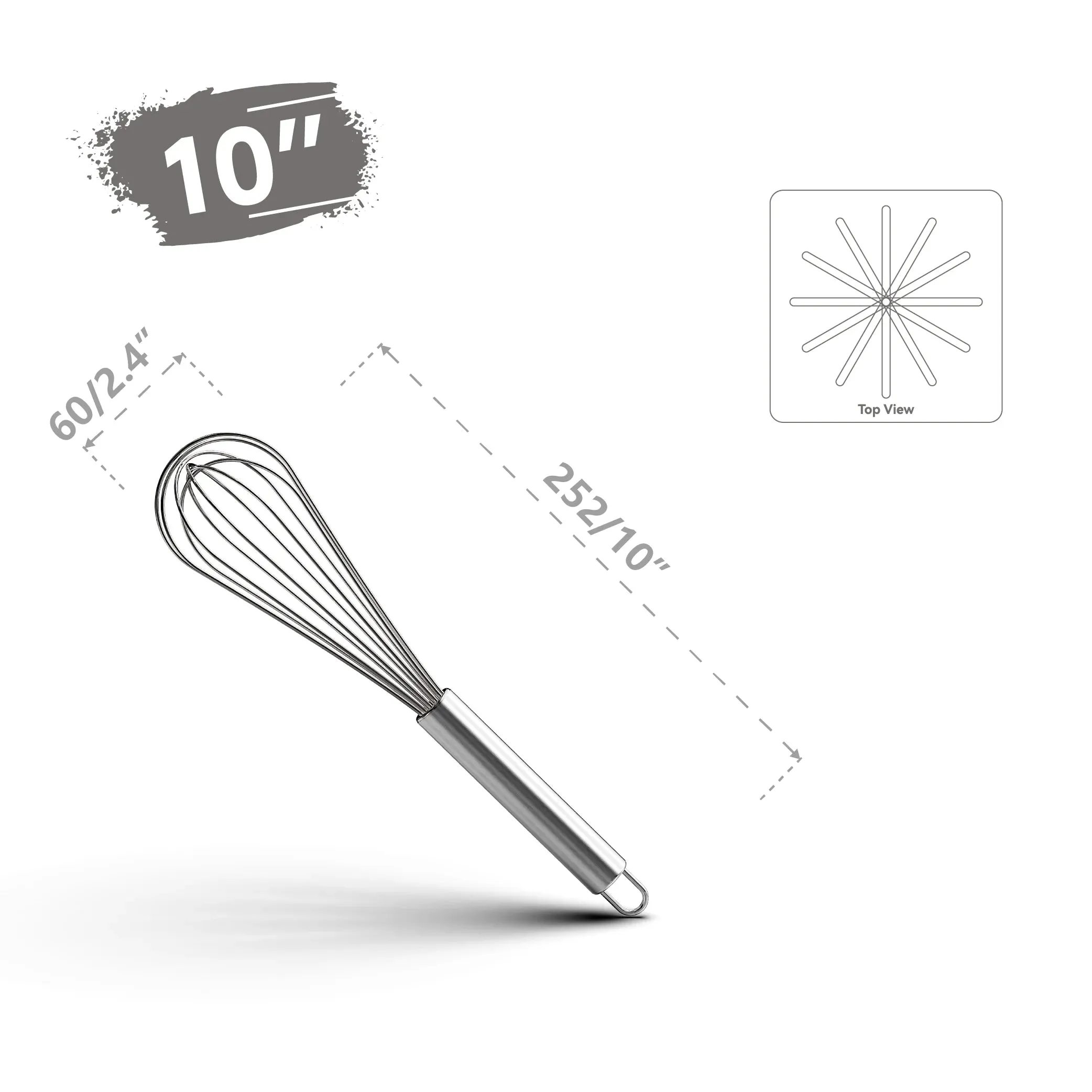 Premium Stainless Steel Balloon Whisk – Non-Stick Wire Whisk for Baking and Cooking (8", 10", 12")