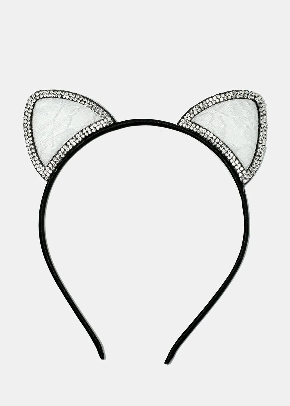 Rhinestone & Lace Cat Ear Headband