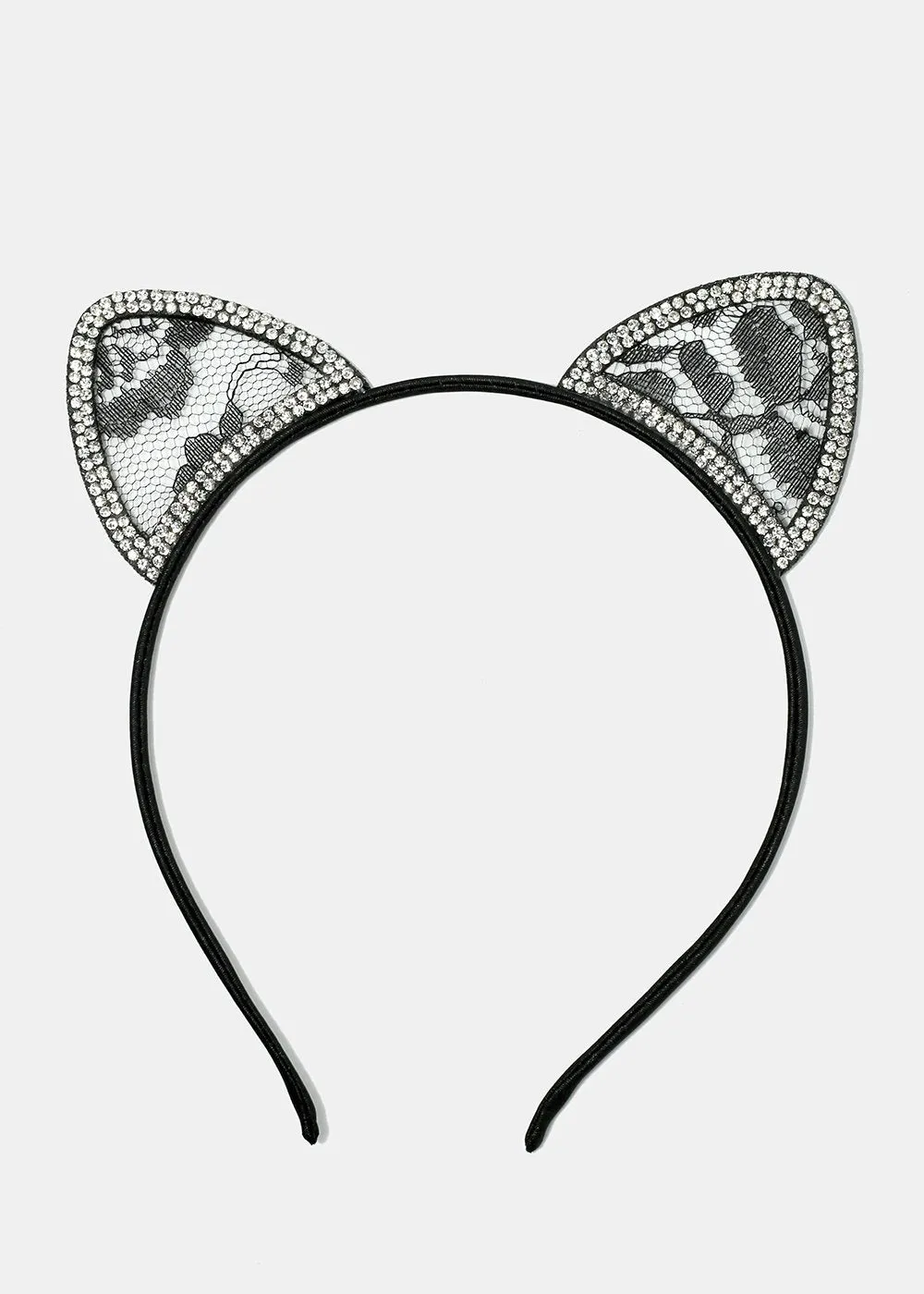Rhinestone & Lace Cat Ear Headband