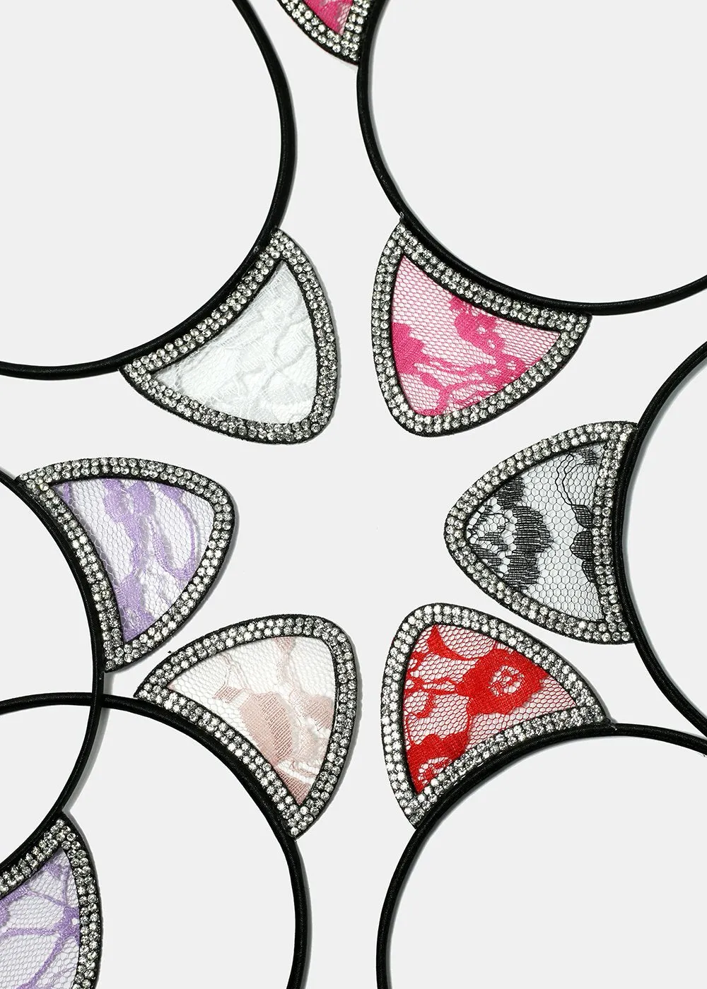 Rhinestone & Lace Cat Ear Headband