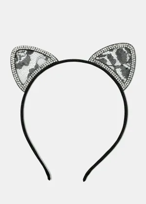 Rhinestone & Lace Cat Ear Headband