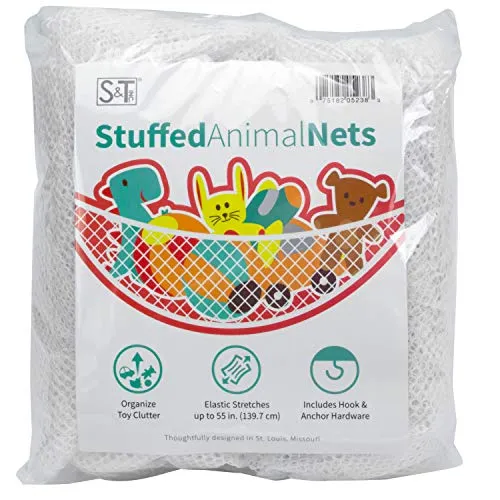 S&T INC. Jumbo Mesh Toy Net for kids toys and stuffed animals -Expands Up to 55 Inches, White, 2 Pack