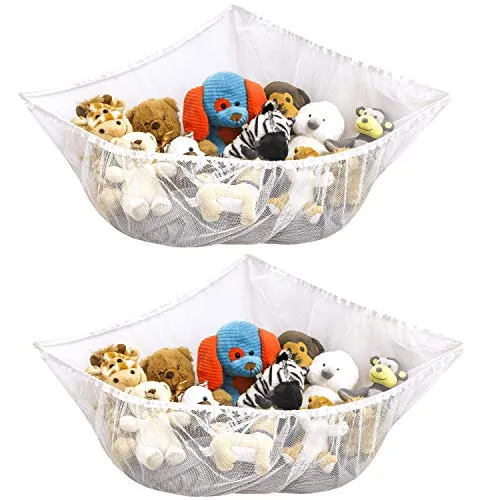 S&T INC. Jumbo Mesh Toy Net for kids toys and stuffed animals -Expands Up to 55 Inches, White, 2 Pack