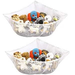 S&T INC. Jumbo Mesh Toy Net for kids toys and stuffed animals -Expands Up to 55 Inches, White, 2 Pack