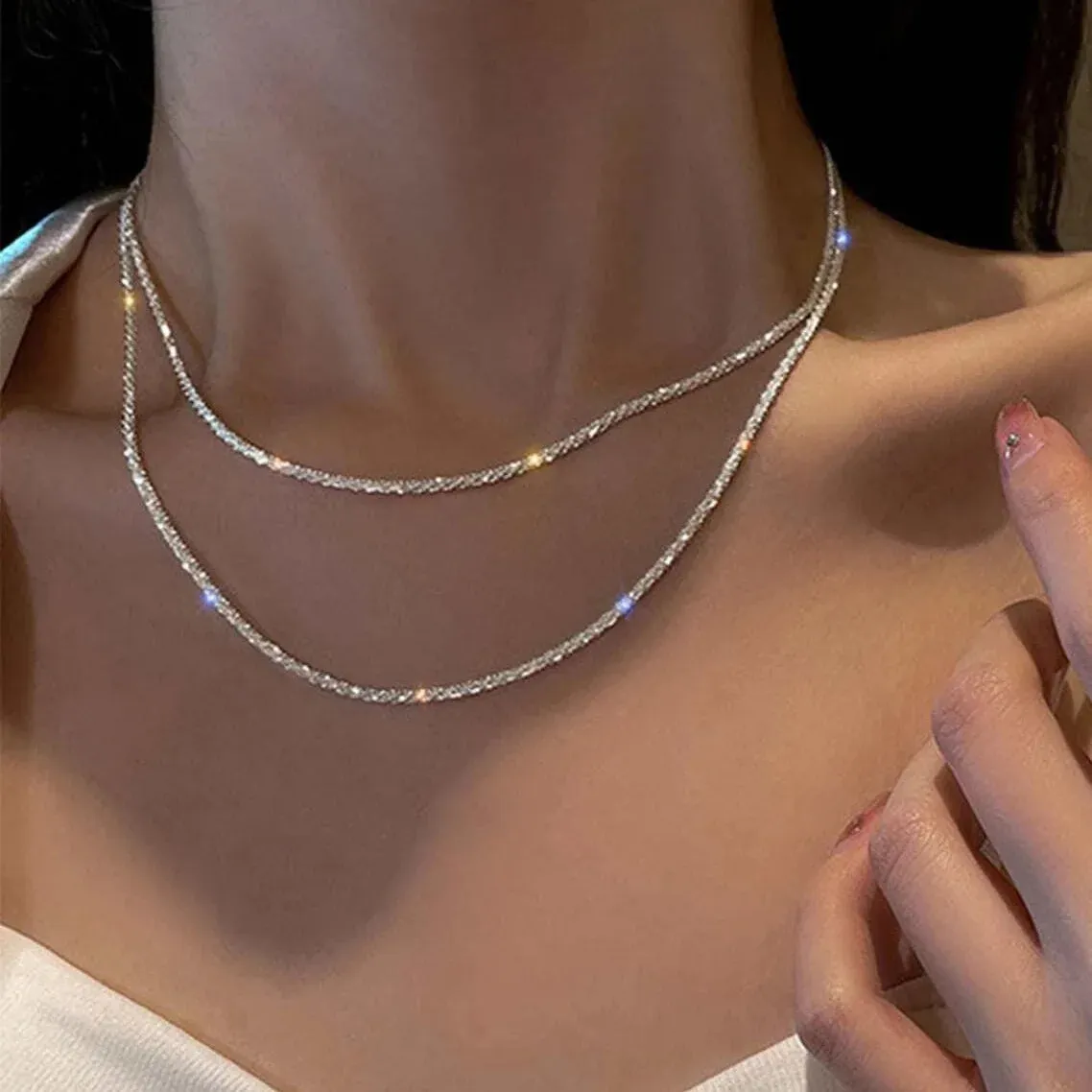 Silver Color Sparkling Necklace For Women Trendy Clavicle Choker Stylish Wedding Party Jewelry