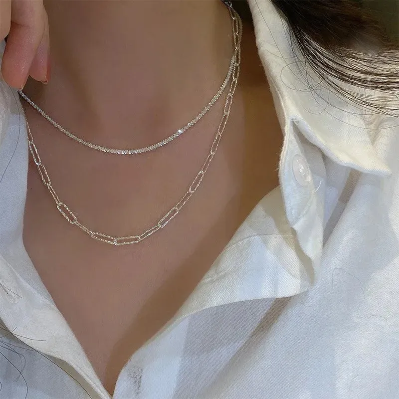 Silver Color Sparkling Necklace For Women Trendy Clavicle Choker Stylish Wedding Party Jewelry