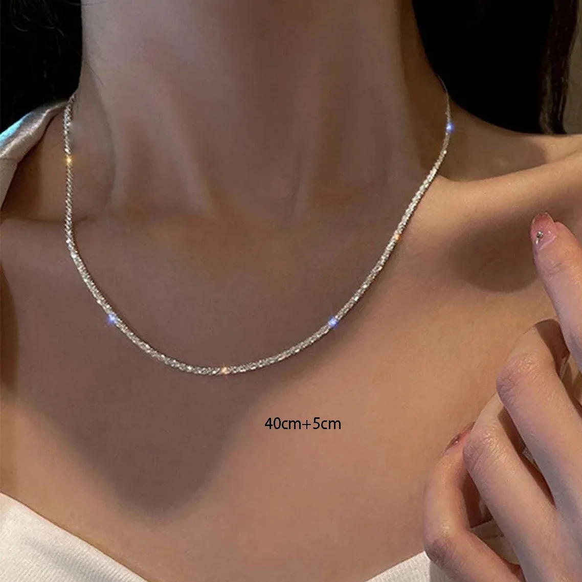Silver Color Sparkling Necklace For Women Trendy Clavicle Choker Stylish Wedding Party Jewelry