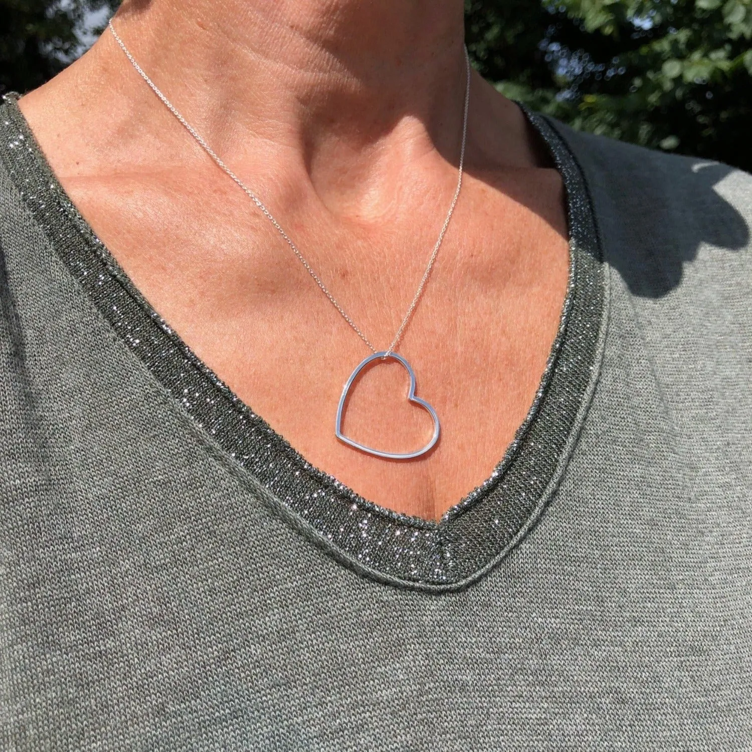 Sterling Silver Shadow Heart Necklace