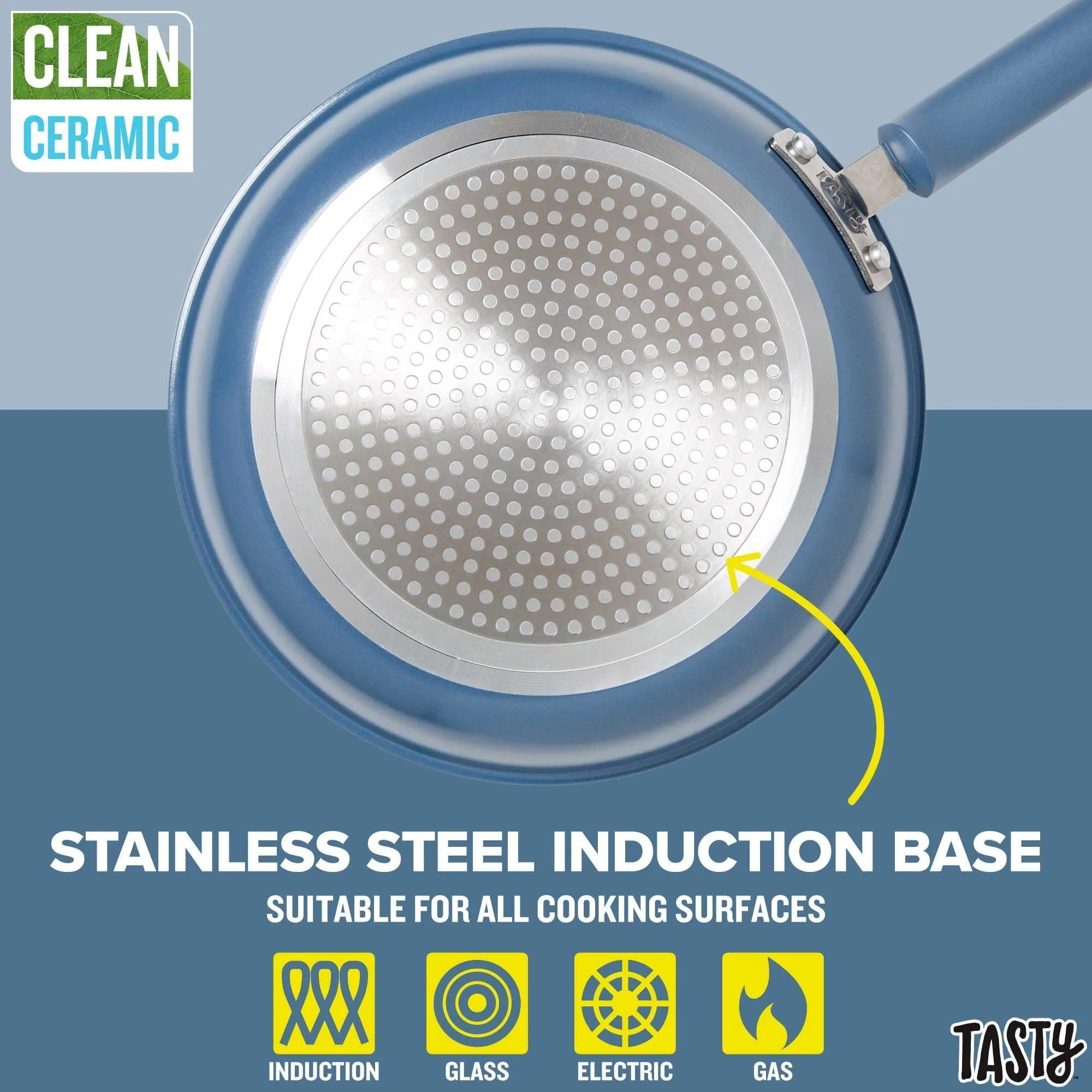 Tasty Clean Ceramic 16 Piece Non-Stick Aluminum Cookware Set, Slate Blue