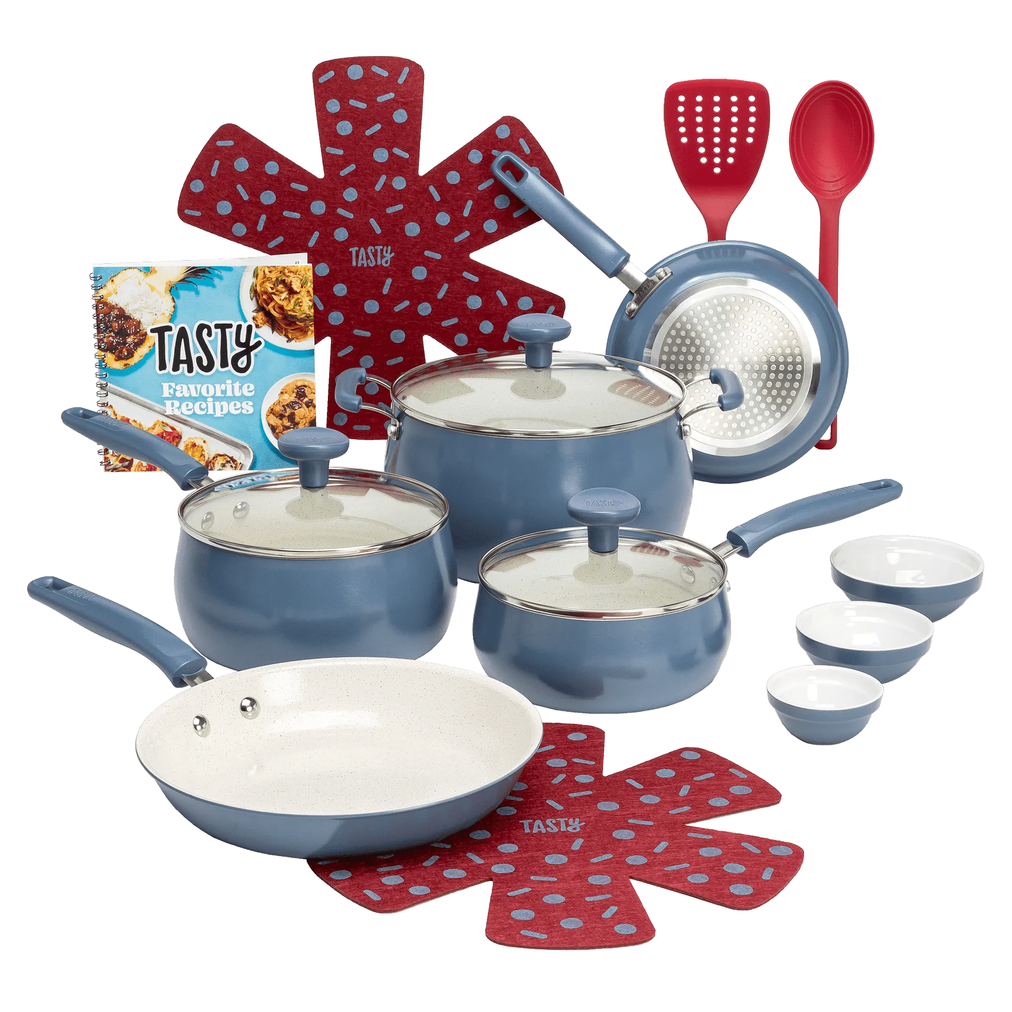 Tasty Clean Ceramic 16 Piece Non-Stick Aluminum Cookware Set, Slate Blue