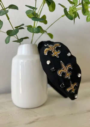 The Black   Gold Fleur De Lis Headband