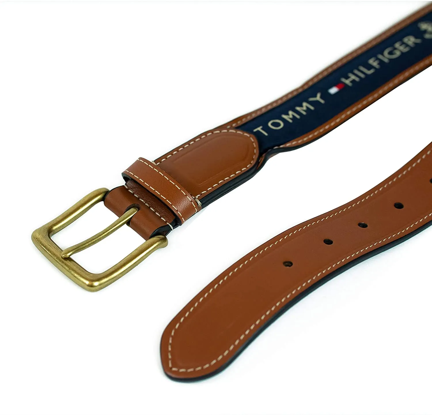 Tommy Hilfiger Men's Ribbon Inlay Fabric Belt with Single Prong Buckle