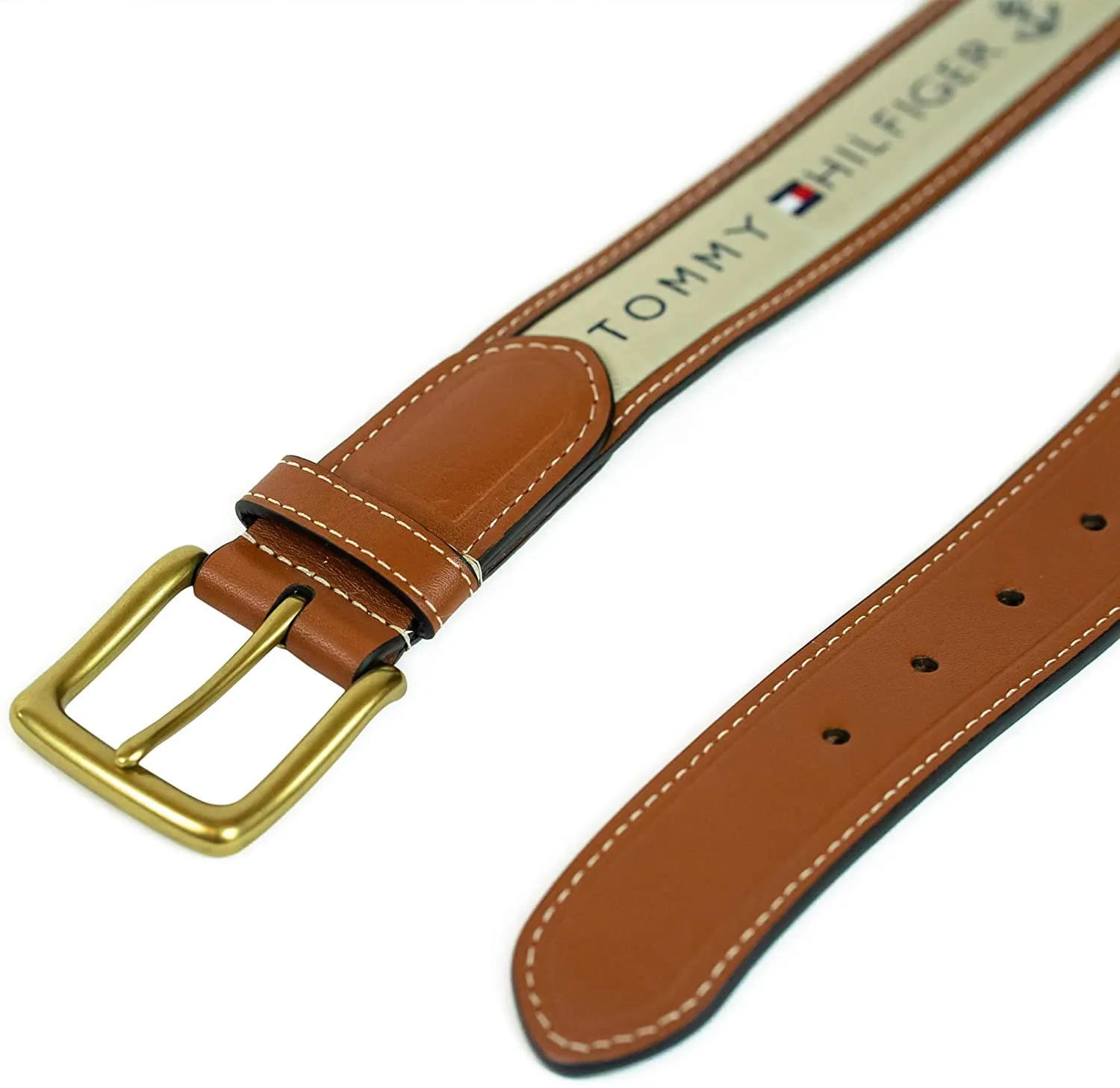 Tommy Hilfiger Men's Ribbon Inlay Fabric Belt with Single Prong Buckle