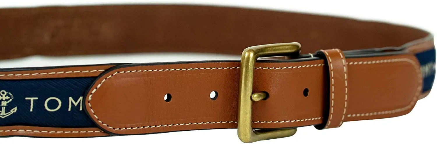 Tommy Hilfiger Men's Ribbon Inlay Fabric Belt with Single Prong Buckle
