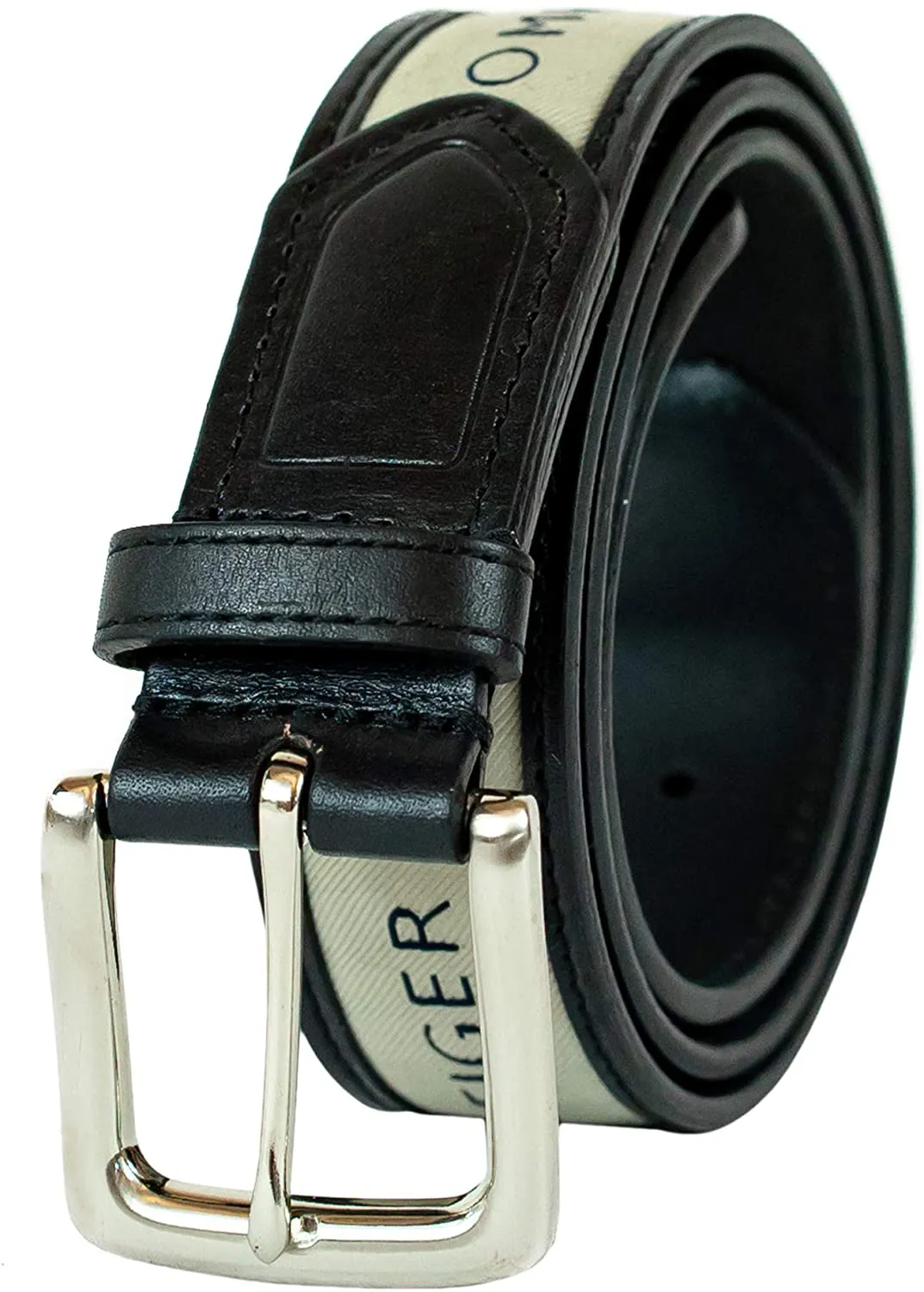 Tommy Hilfiger Men's Ribbon Inlay Fabric Belt with Single Prong Buckle