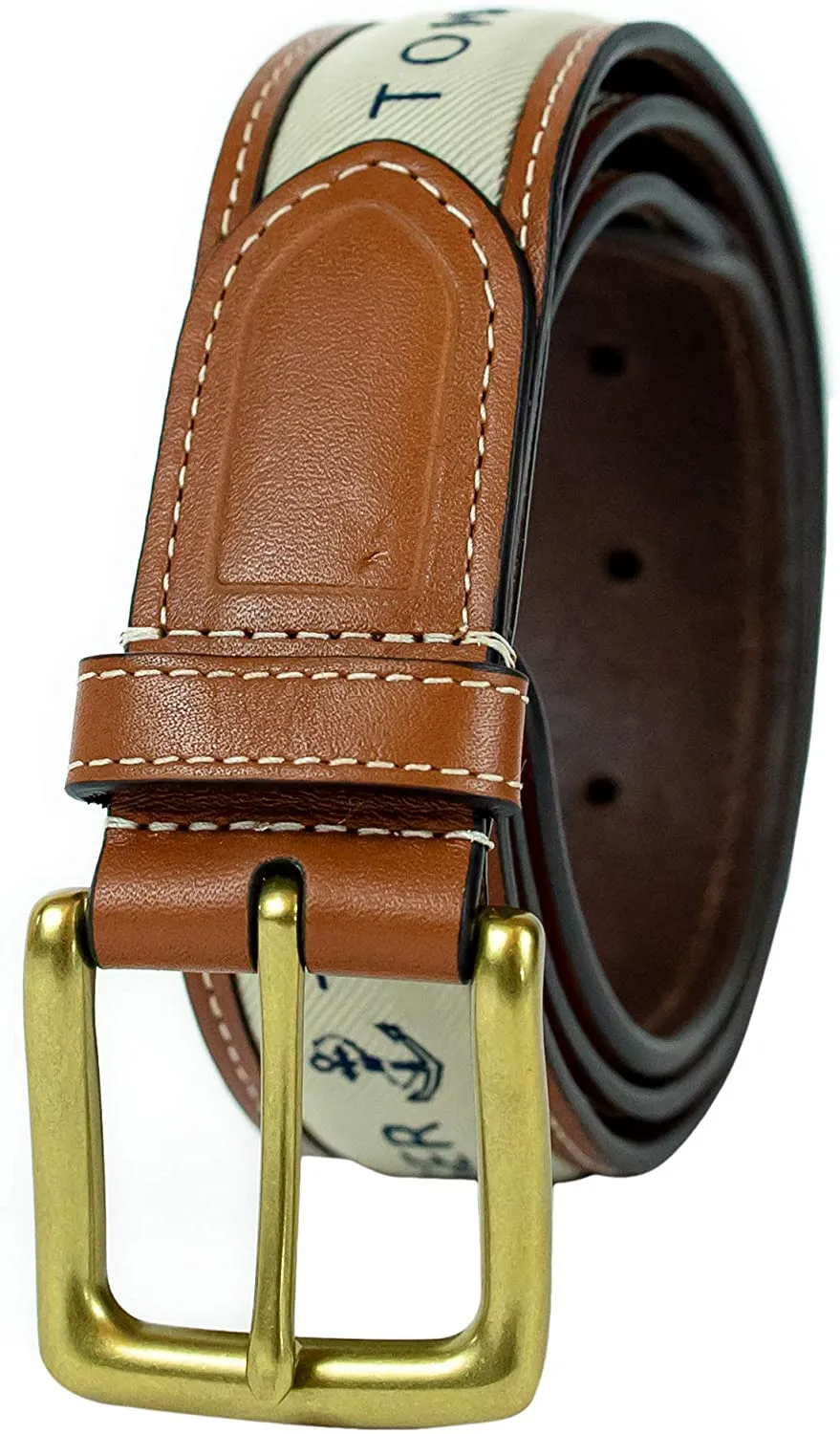 Tommy Hilfiger Men's Ribbon Inlay Fabric Belt with Single Prong Buckle
