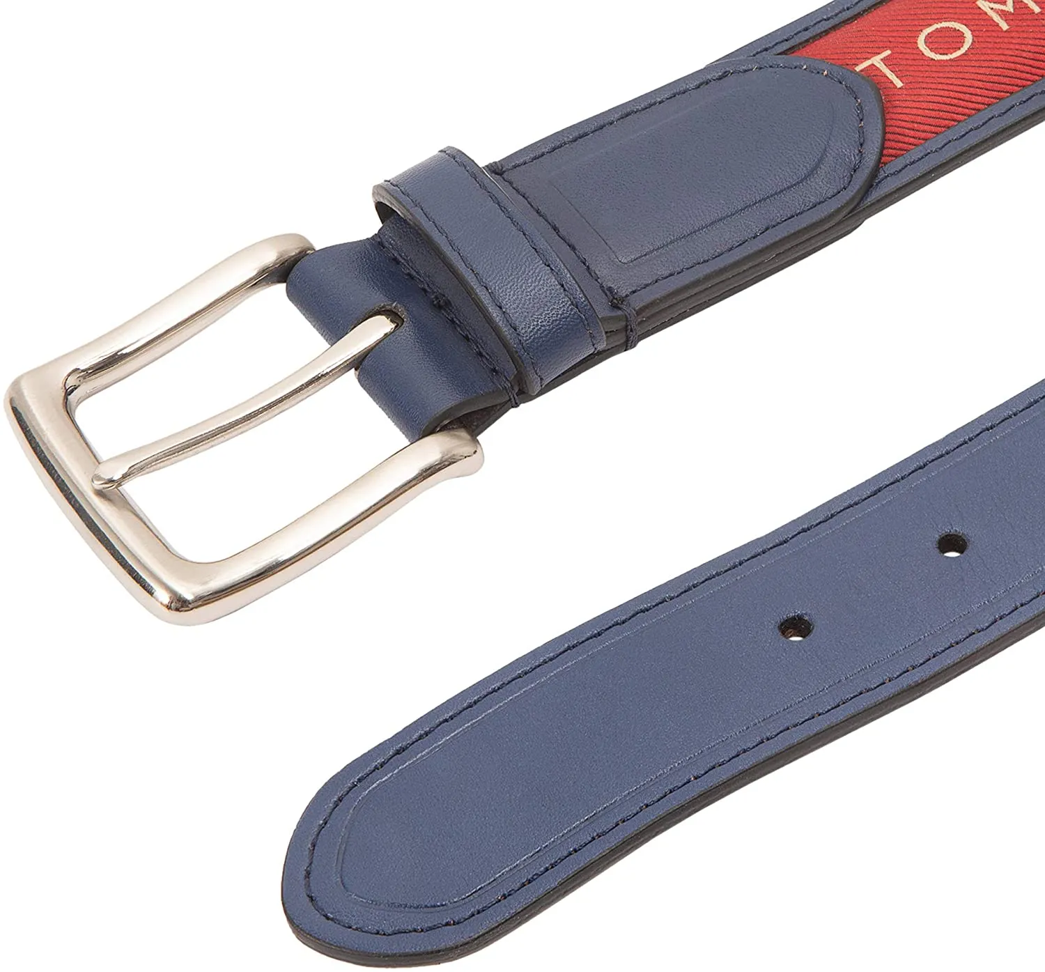 Tommy Hilfiger Men's Ribbon Inlay Fabric Belt with Single Prong Buckle