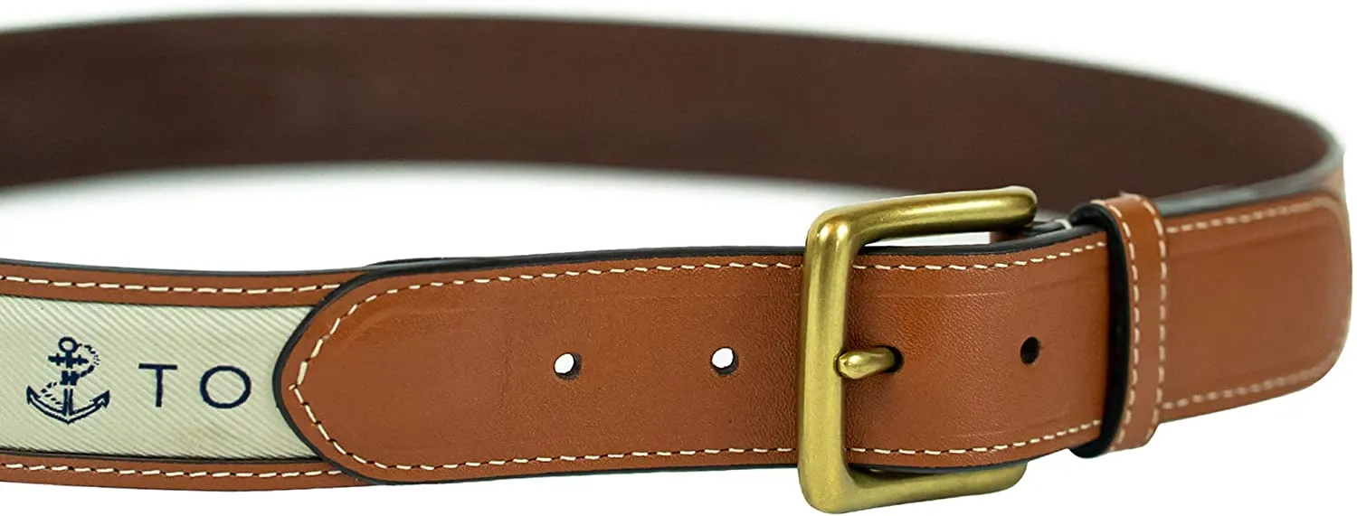 Tommy Hilfiger Men's Ribbon Inlay Fabric Belt with Single Prong Buckle