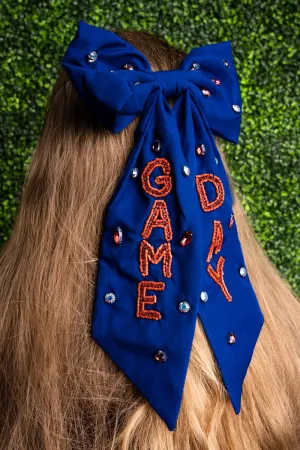 Viola Game Day Spirit Navy and Orange Hair Bow Barrette
