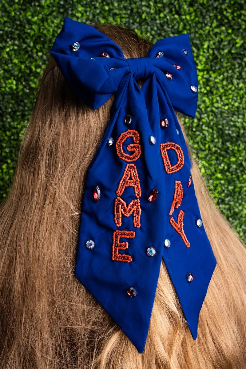 Viola Game Day Spirit Navy and Orange Hair Bow Barrette