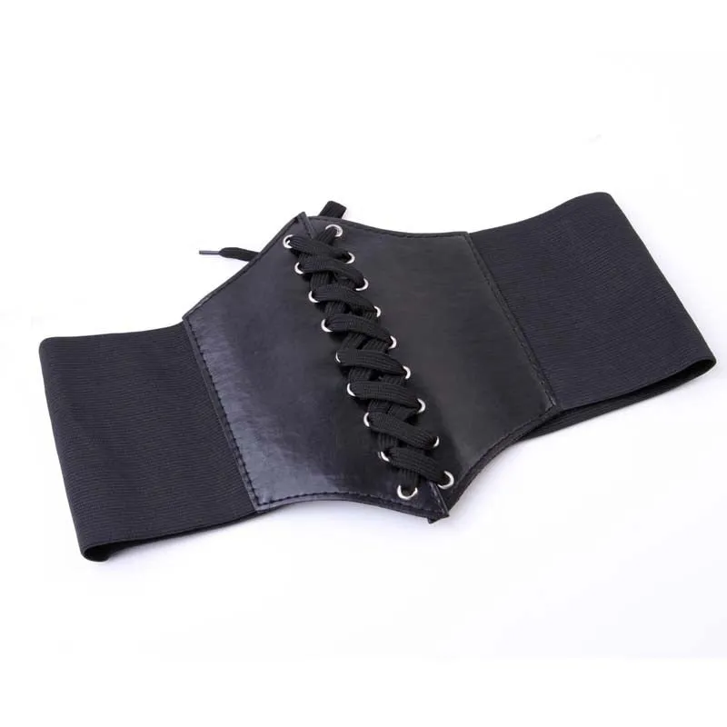 Wide Genuine Leather Elastic Body Shaper Lace-Up Corset Belts