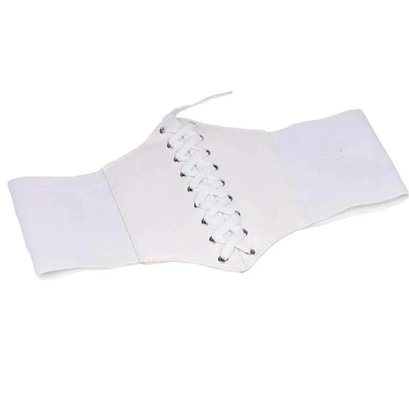 Wide Genuine Leather Elastic Body Shaper Lace-Up Corset Belts