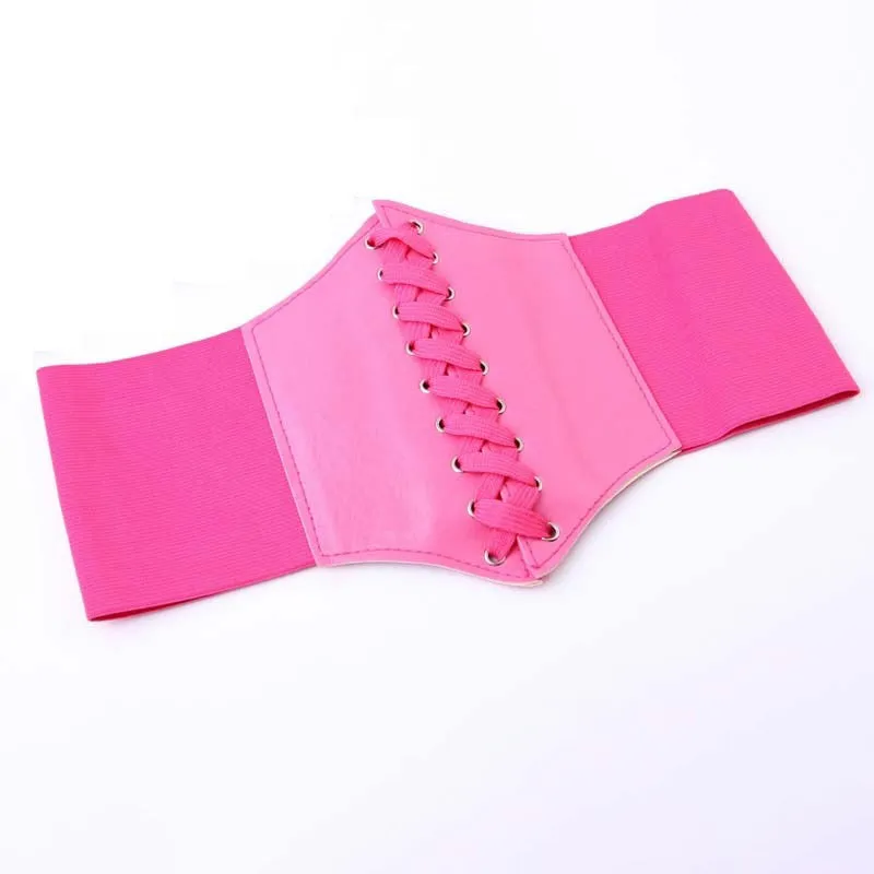 Wide Genuine Leather Elastic Body Shaper Lace-Up Corset Belts