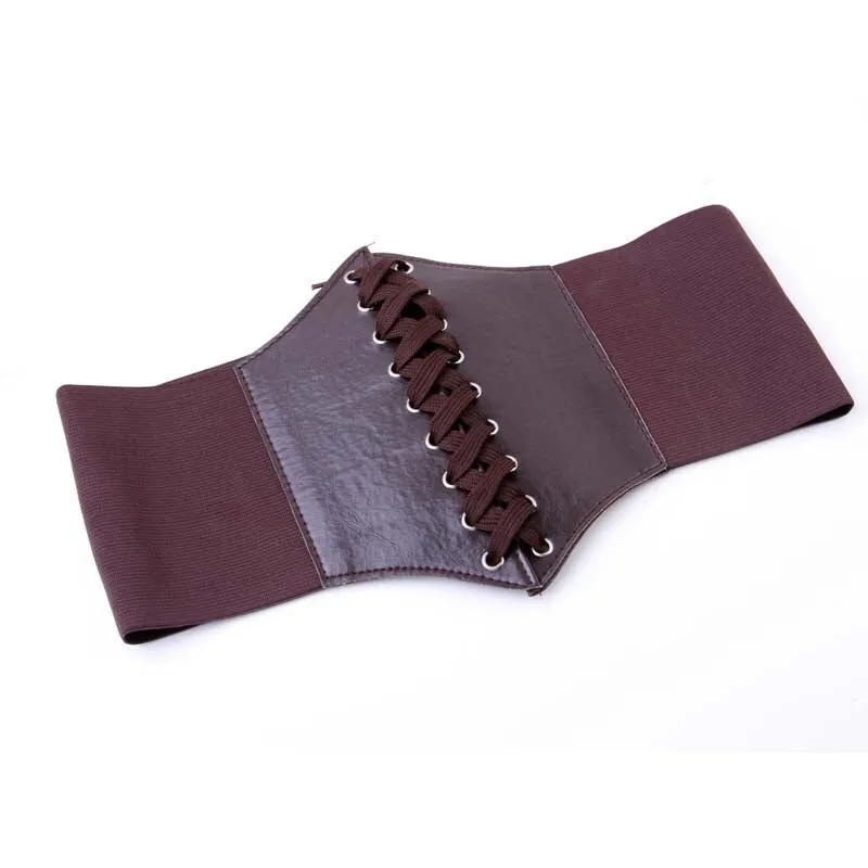 Wide Genuine Leather Elastic Body Shaper Lace-Up Corset Belts