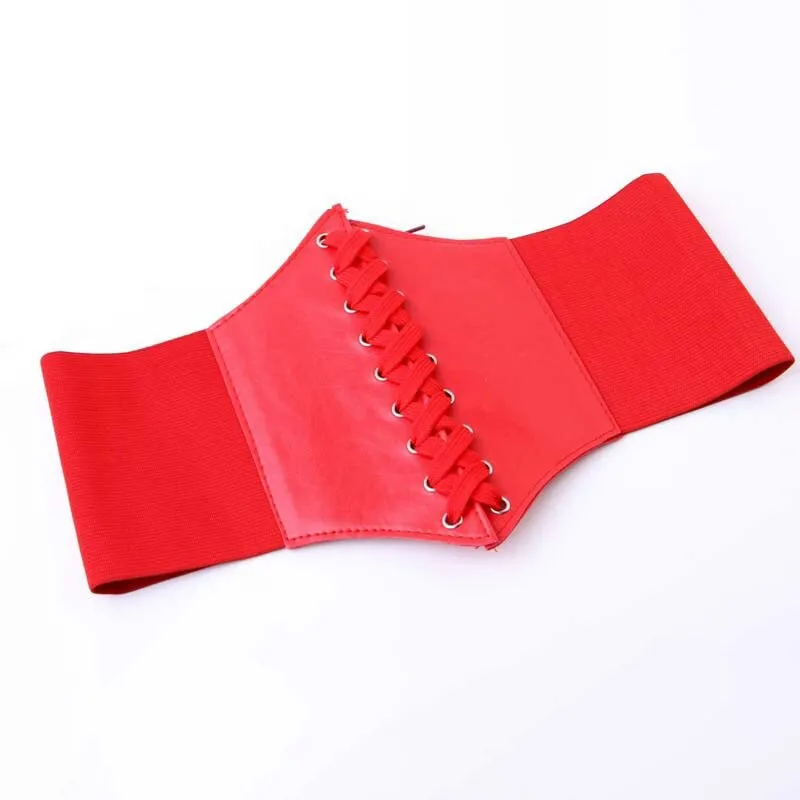 Wide Genuine Leather Elastic Body Shaper Lace-Up Corset Belts